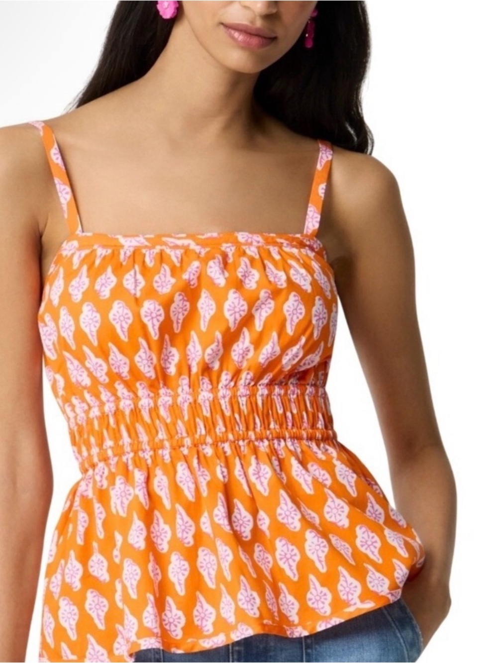 J. Crew Orange Printed Smocked Tank Top NWOT